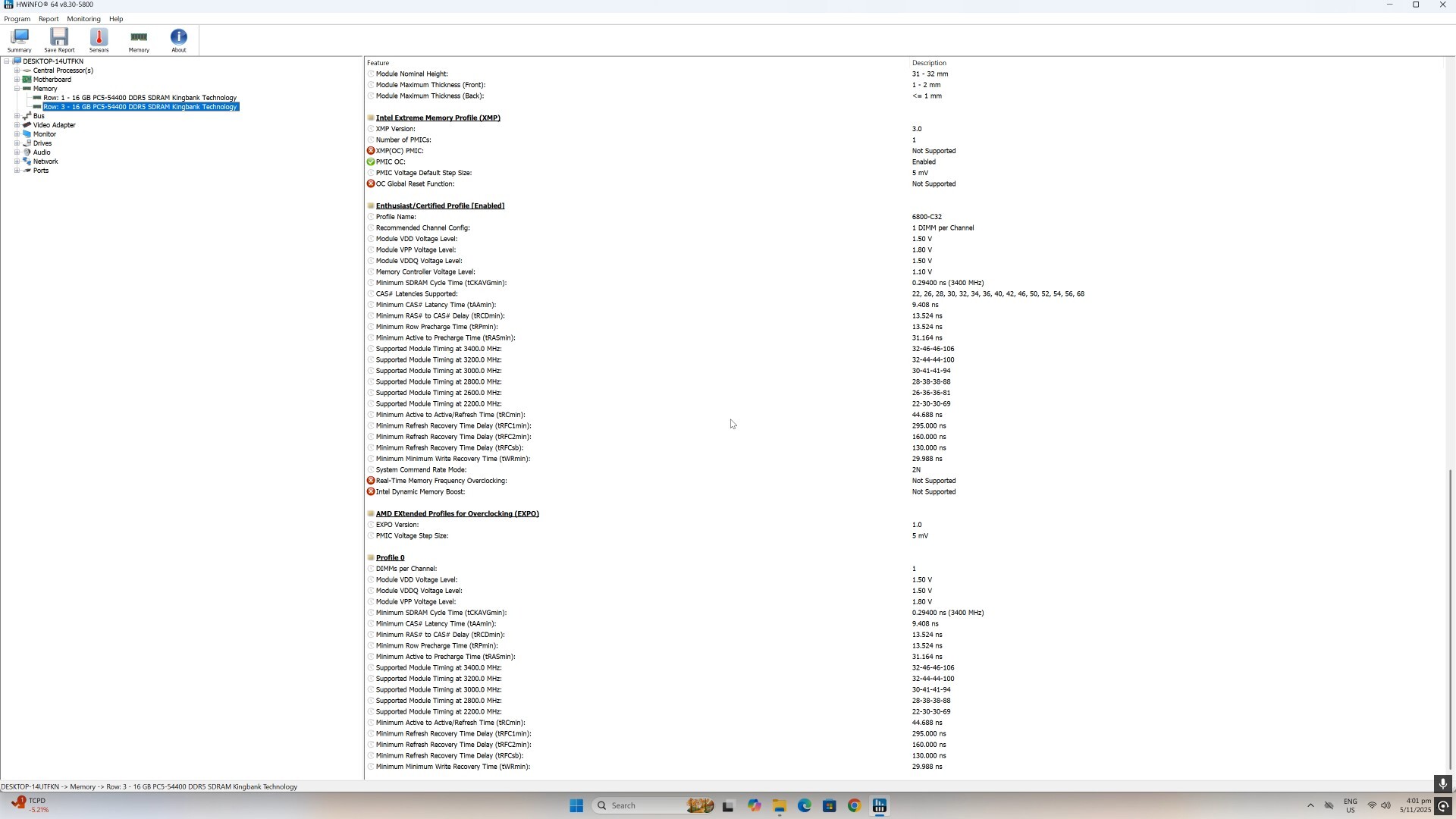 KingBank DDR5 Dark SoarBlade RGB HWiNFO64 Screenshot (2)