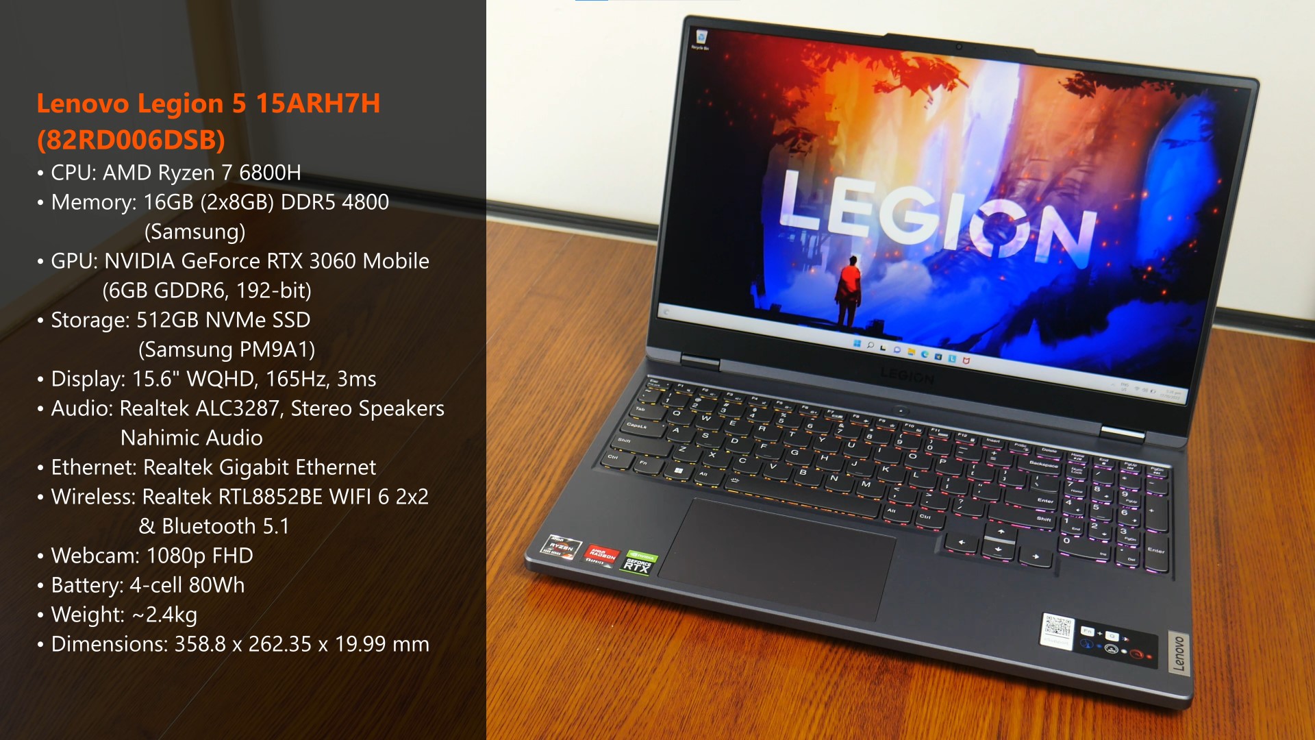 2022 Lenovo Legion 5 Gen 7 Gaming Laptop Summary of Specs