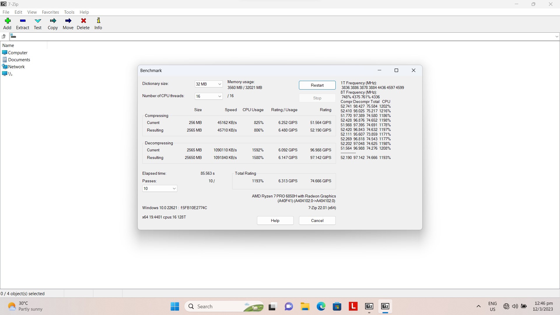 Lenovo ThinkPad P15v Gen 3 (AMD) Mobile Workstation 7-Zip Benchmark