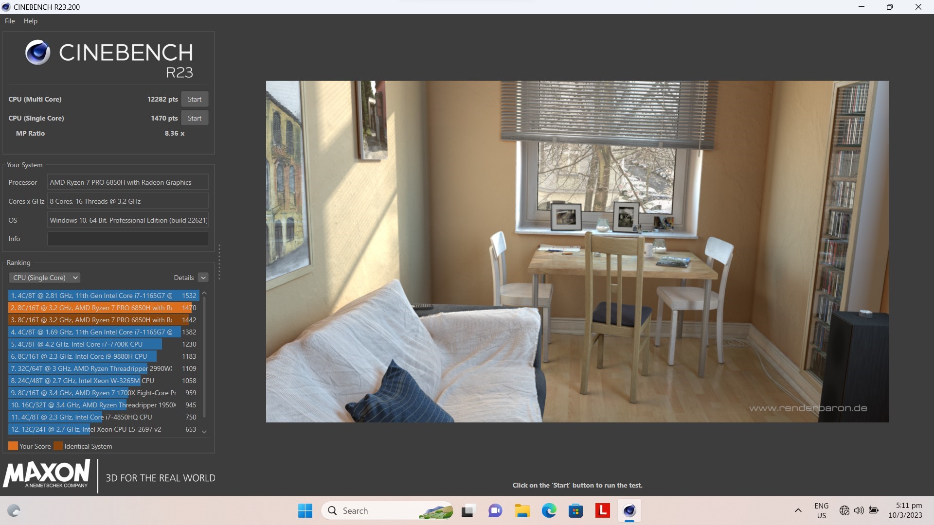 Lenovo ThinkPad P15v Gen 3 (AMD) Mobile Workstation Cinebench R23 Benchmark