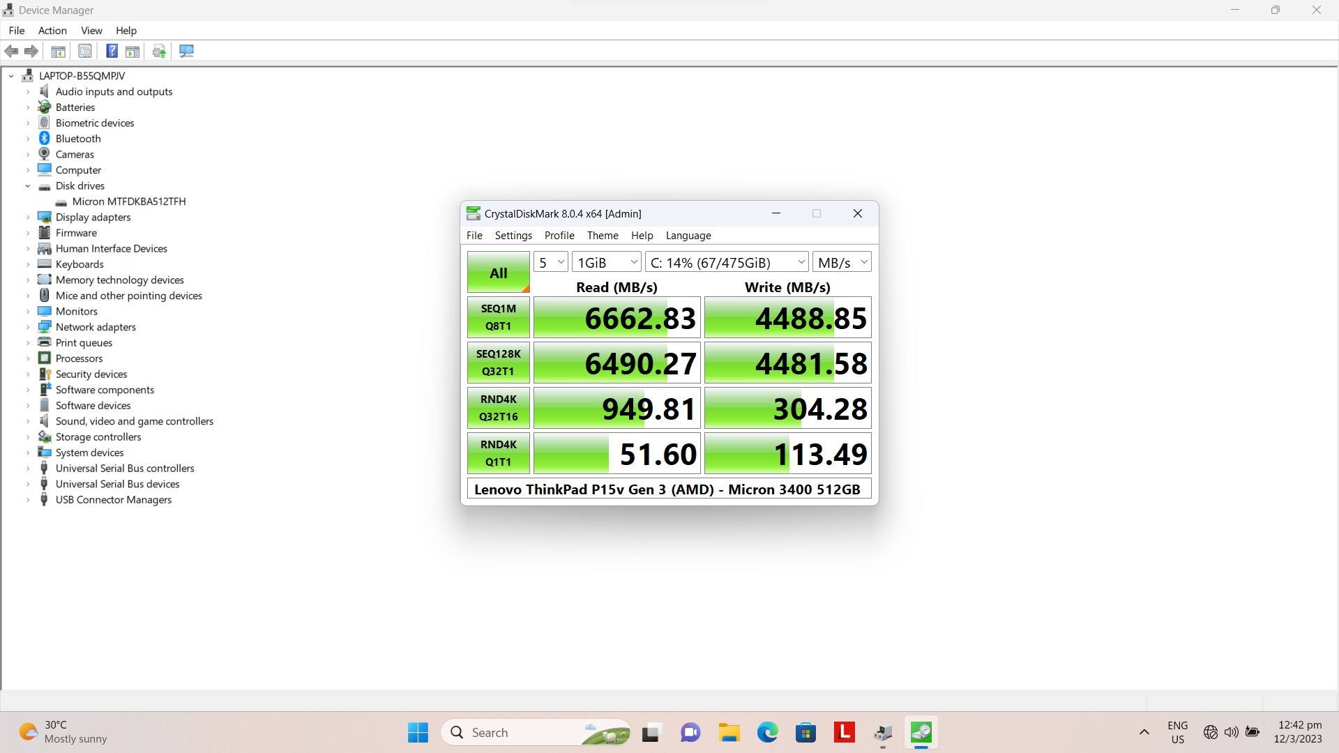Lenovo ThinkPad P15v Gen 3 (AMD) Mobile Workstation CrystalDiskMark Benchmark (1)