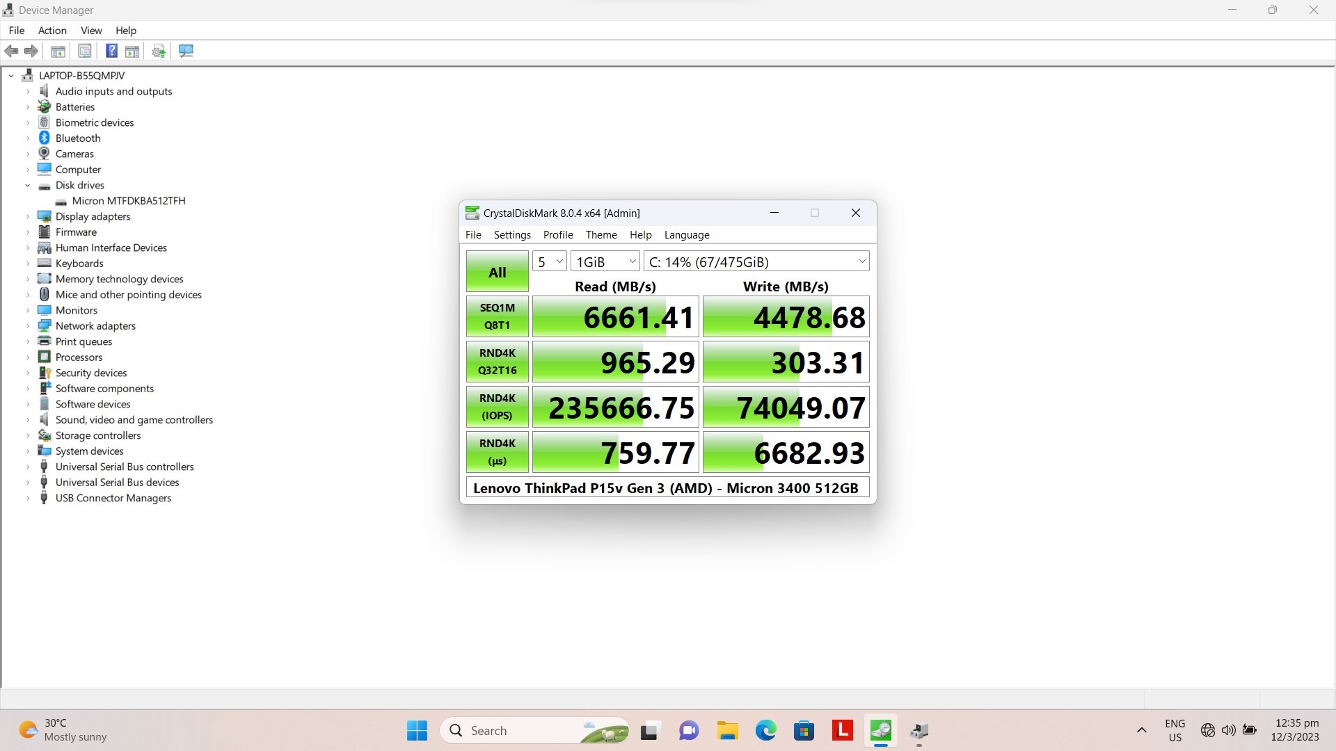 Lenovo ThinkPad P15v Gen 3 (AMD) Mobile Workstation CrystalDiskMark Benchmark (2)