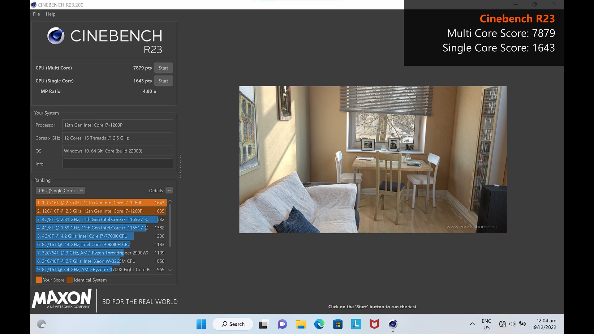 Lenovo Yoga Slim 7i Carbon 13IAP7 Cinebench R23