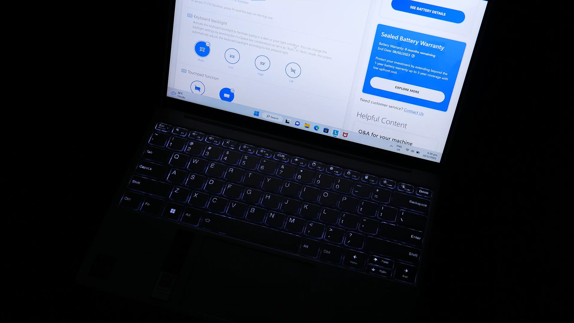 Lenovo Yoga Slim 7i Carbon 13IAP7 Keyboard Backlight