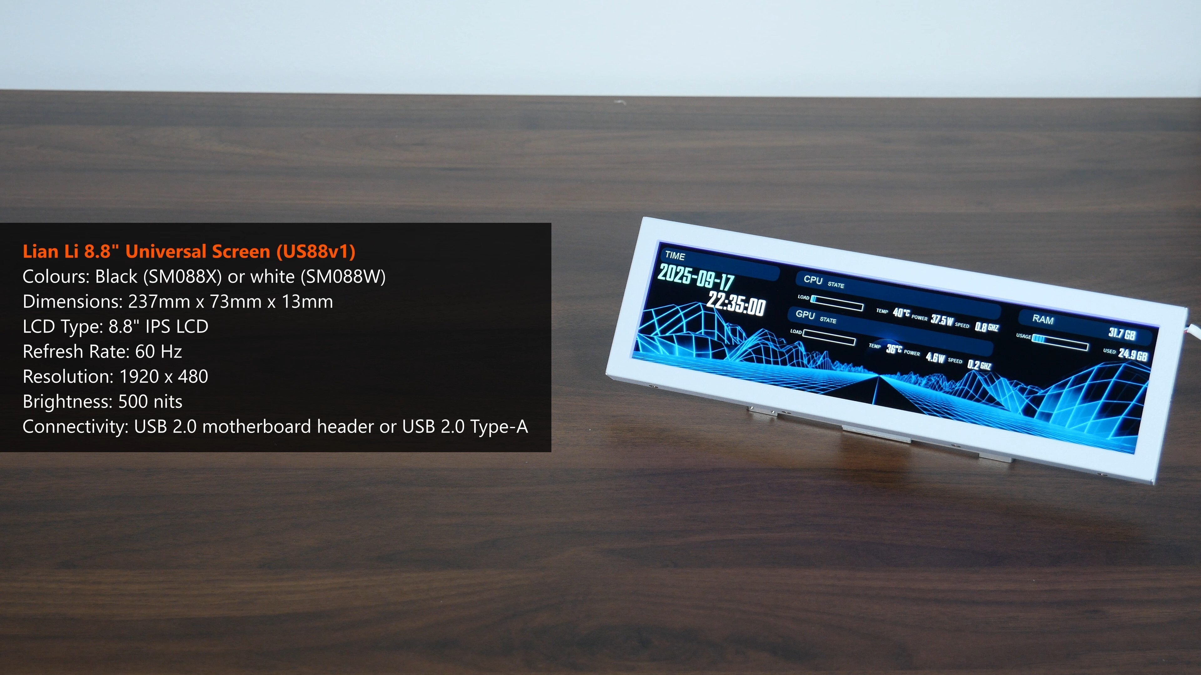 Lian Li 8.8" Universal Screen Specifications