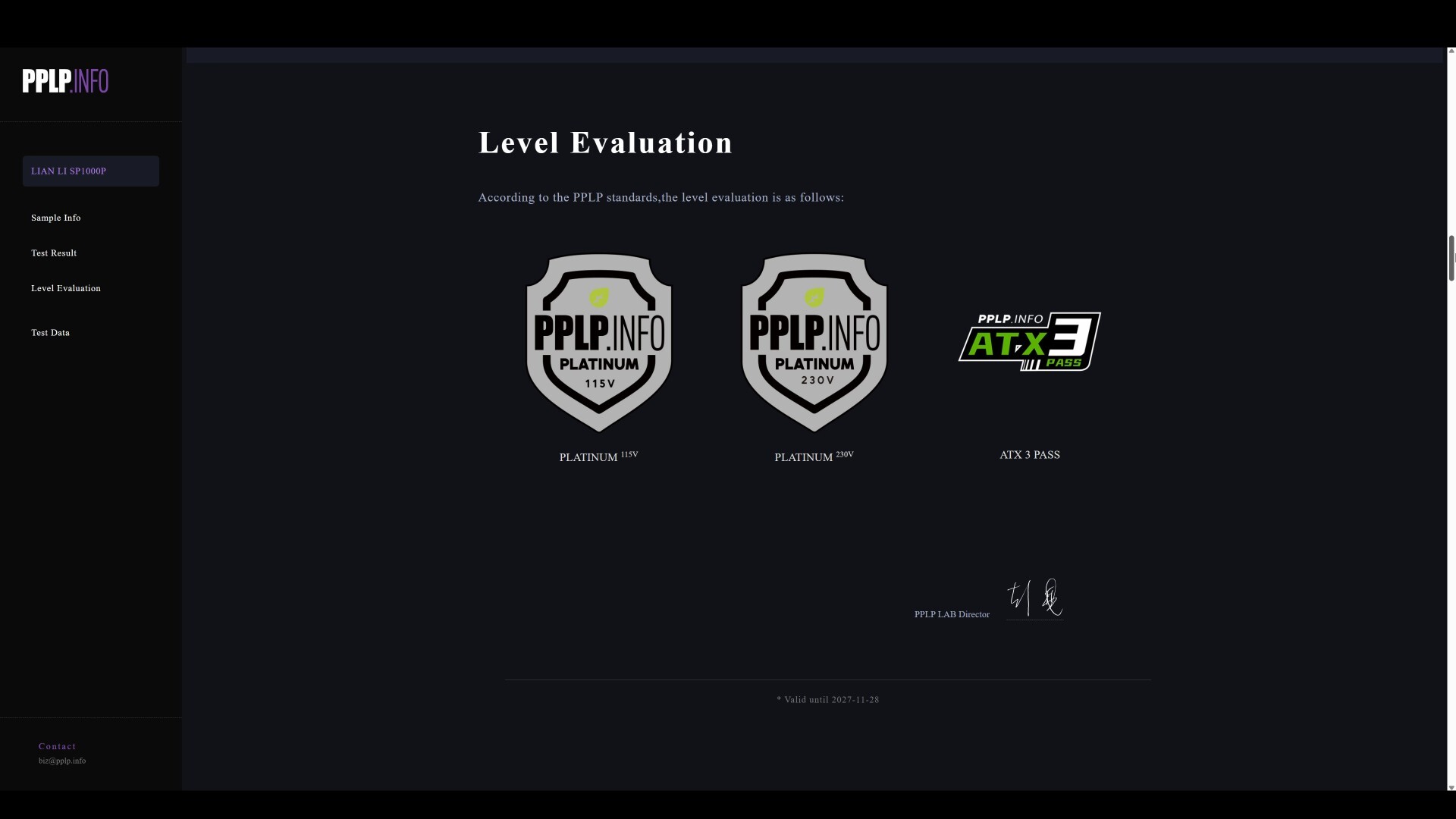 Lian Li SP1000P PPLP Certification