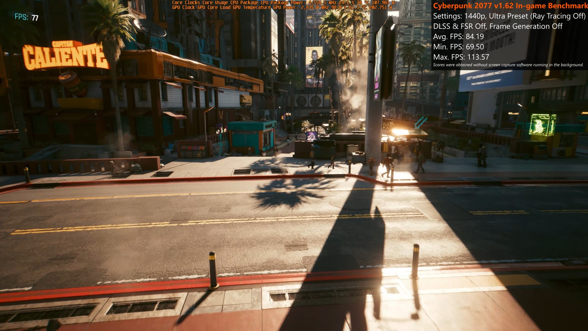 MSI GeForce RTX 4070 GAMING X TRIO 12G Cyberpunk 2077 Benchmark RT Off