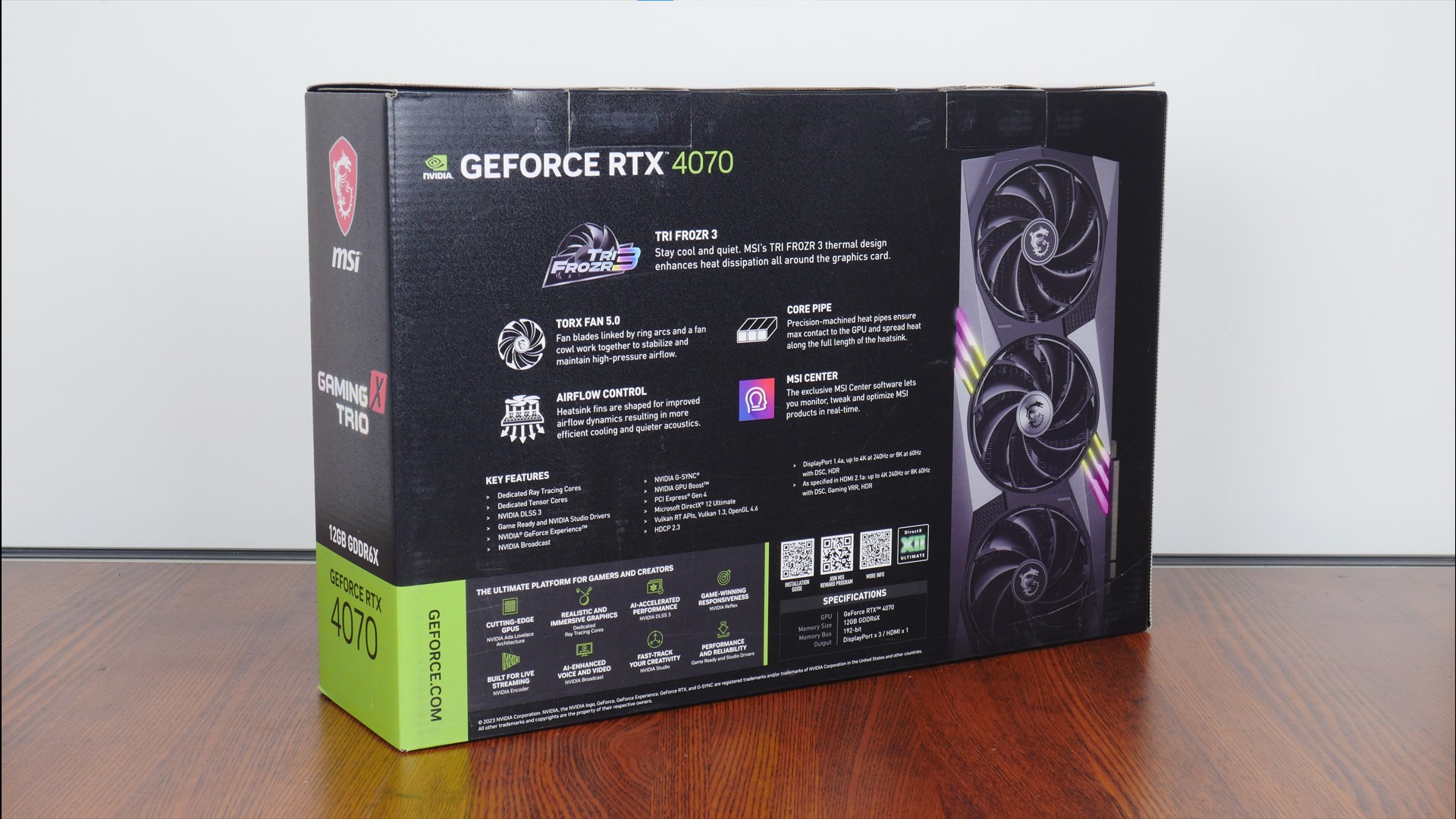 MSI GeForce RTX 4070 GAMING X TRIO 12G Packaging (Rear)