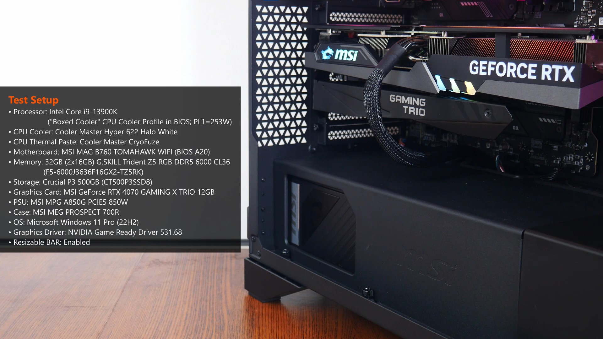 MSI GeForce RTX 4070 GAMING X TRIO 12G Test Setup Specifications