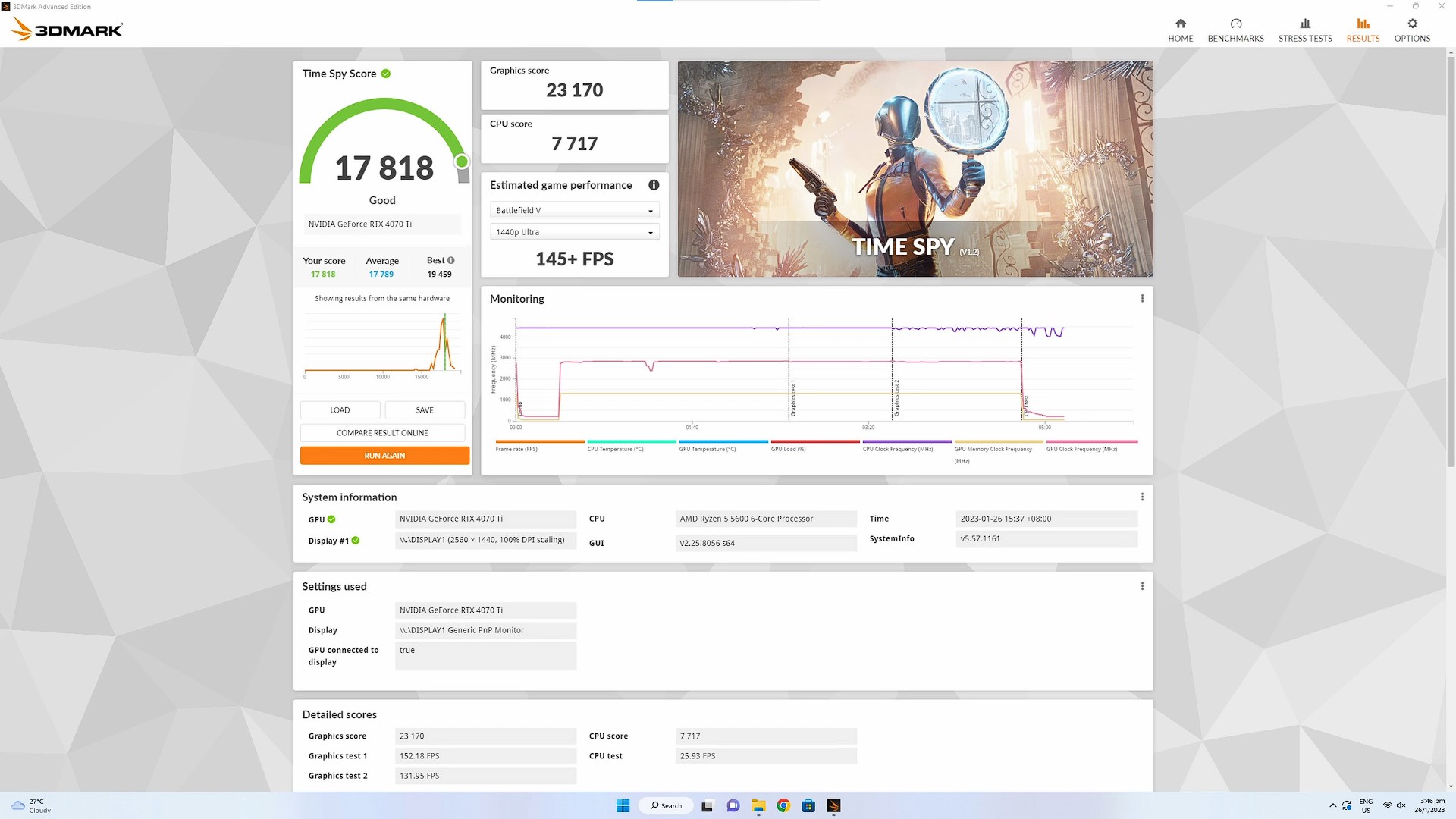 MSI GeForce RTX 4070 Ti SUPRIM X 12G 3DMark Results