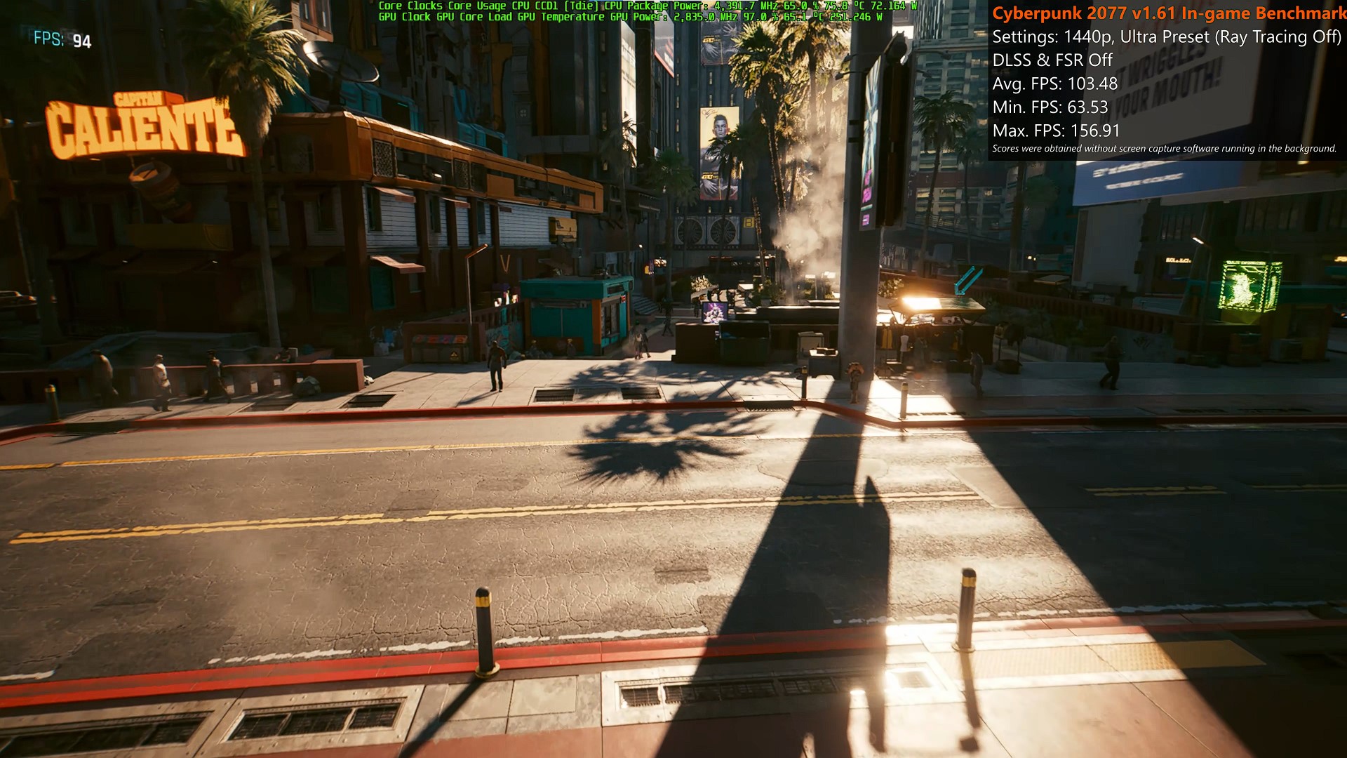MSI GeForce RTX 4070 Ti SUPRIM X 12G Cyberpunk 2077 Non Ray Tracing Benchmark Results