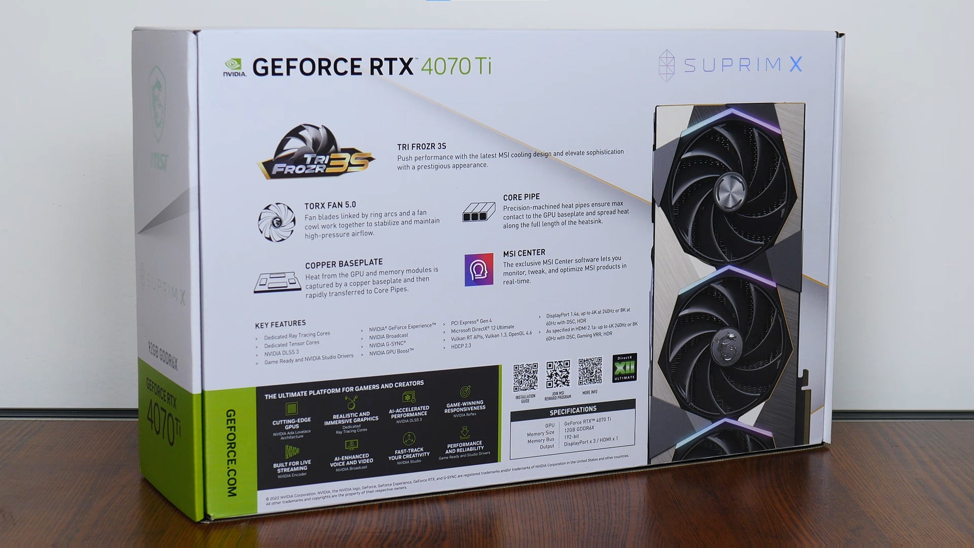 MSI GeForce RTX 4070 Ti SUPRIM X 12G Packaging (Rear)