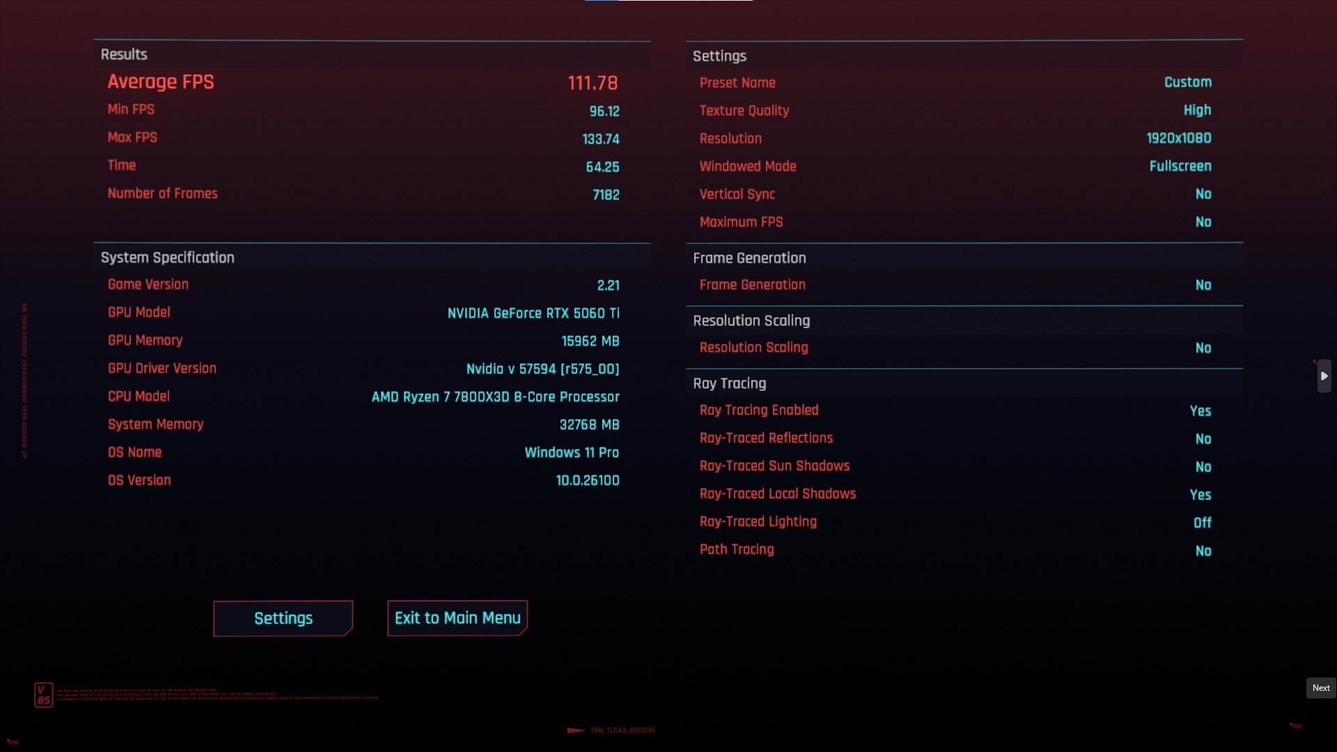 MSI GeForce RTX 5060 Ti 16G GAMING TRIO OC Cyberpunk 2077 Benchmark 1080p