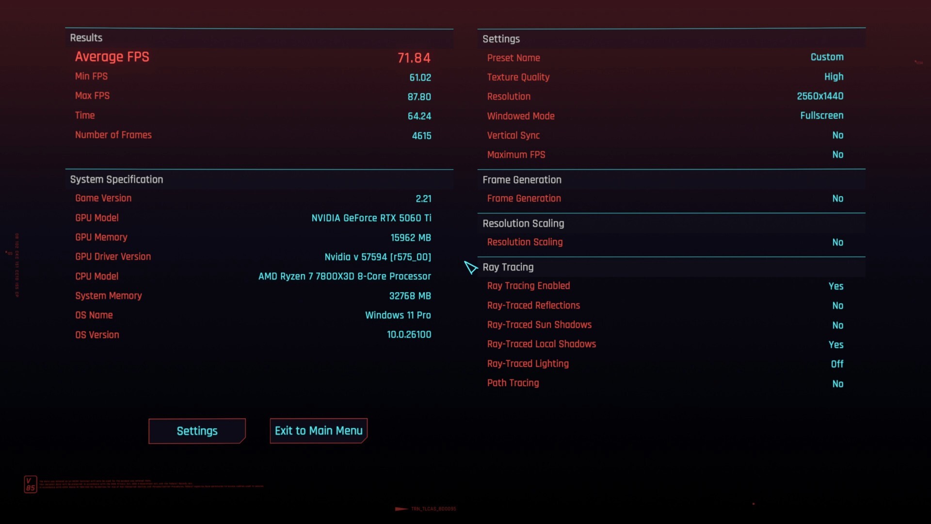 MSI GeForce RTX 5060 Ti 16G GAMING TRIO OC Cyberpunk 2077 Benchmark 1440p