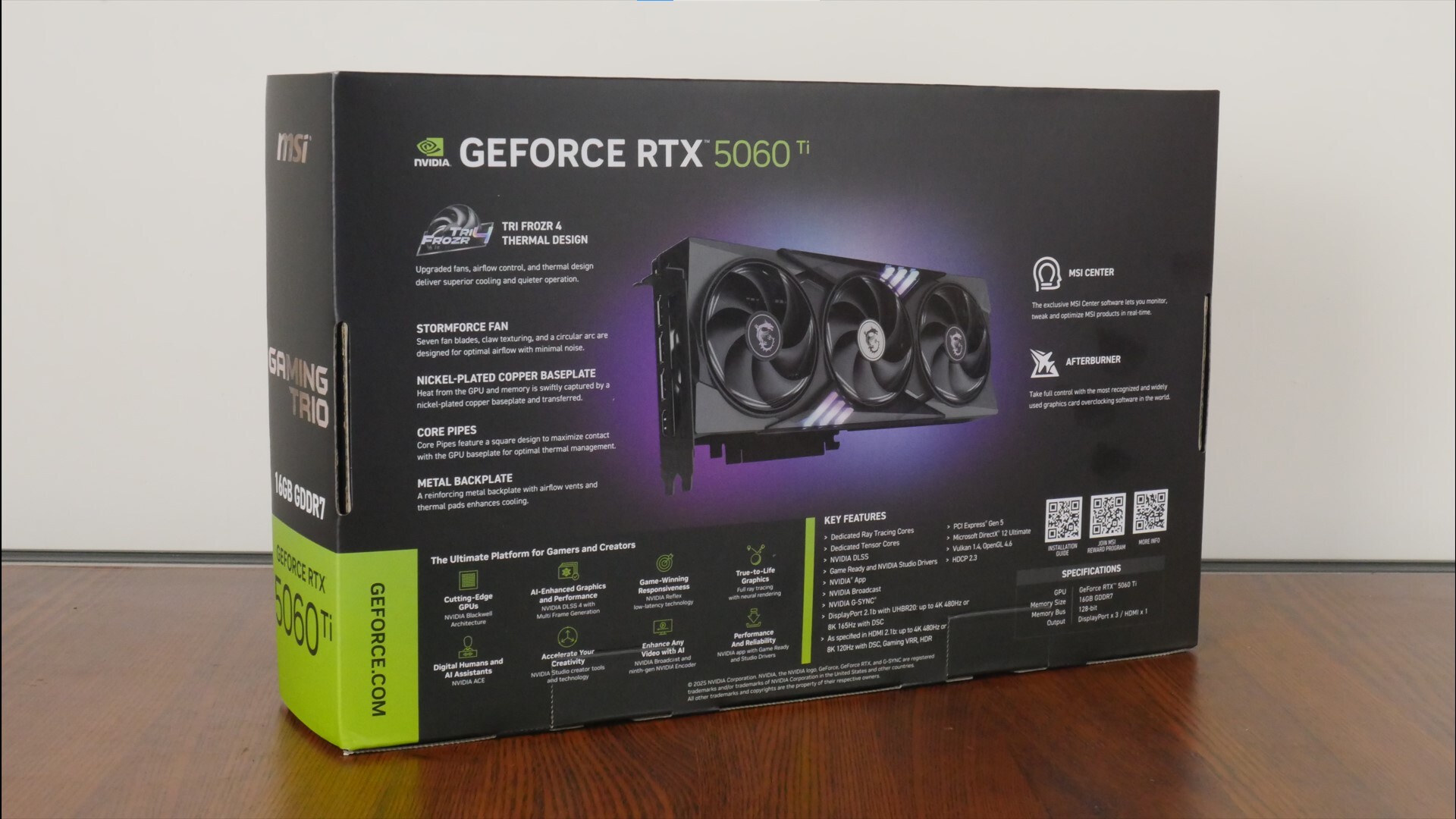 MSI GeForce RTX 5060 Ti 16G GAMING TRIO OC Packaging (Rear)