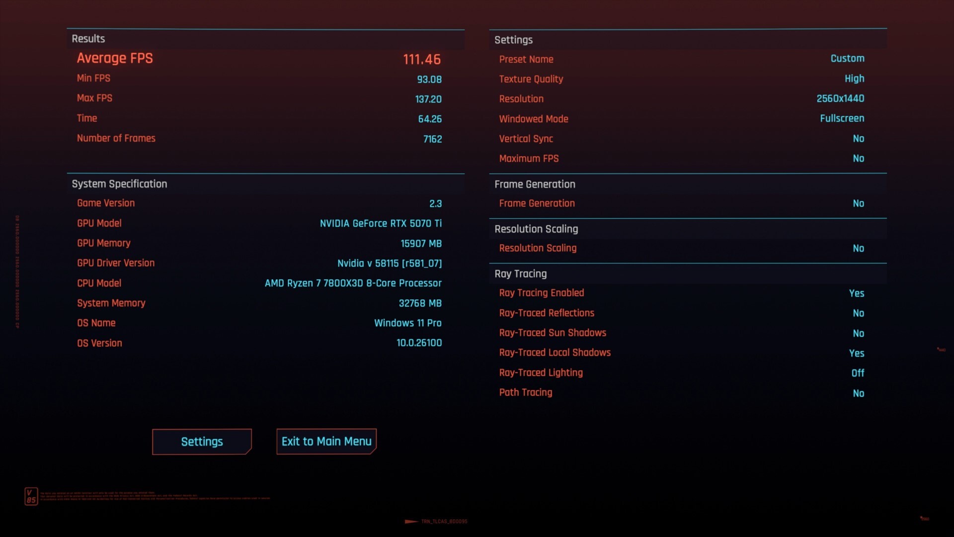 MSI GeForce RTX 5070 Ti 16G VANGUARD SOC LAUNCH EDITION Cyberpunk 2077 Benchmark 1440p