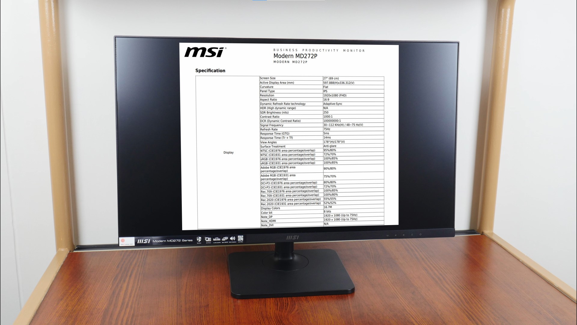MSI Modern MD272P Panel Specs