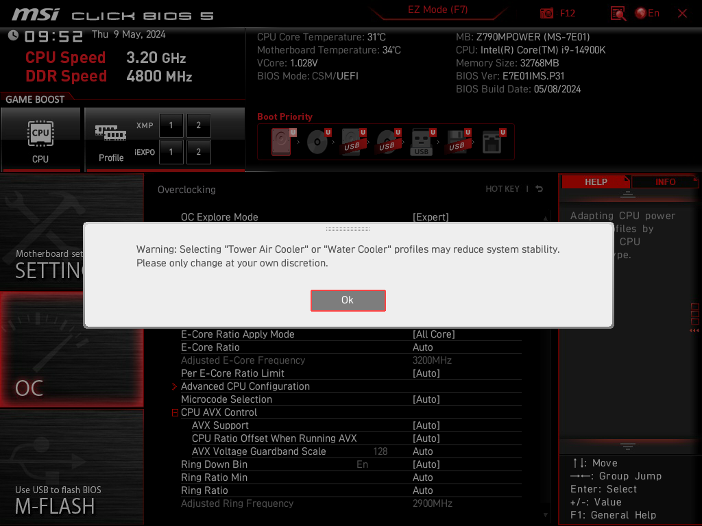 MSI CPU Cooler Tuning Warning