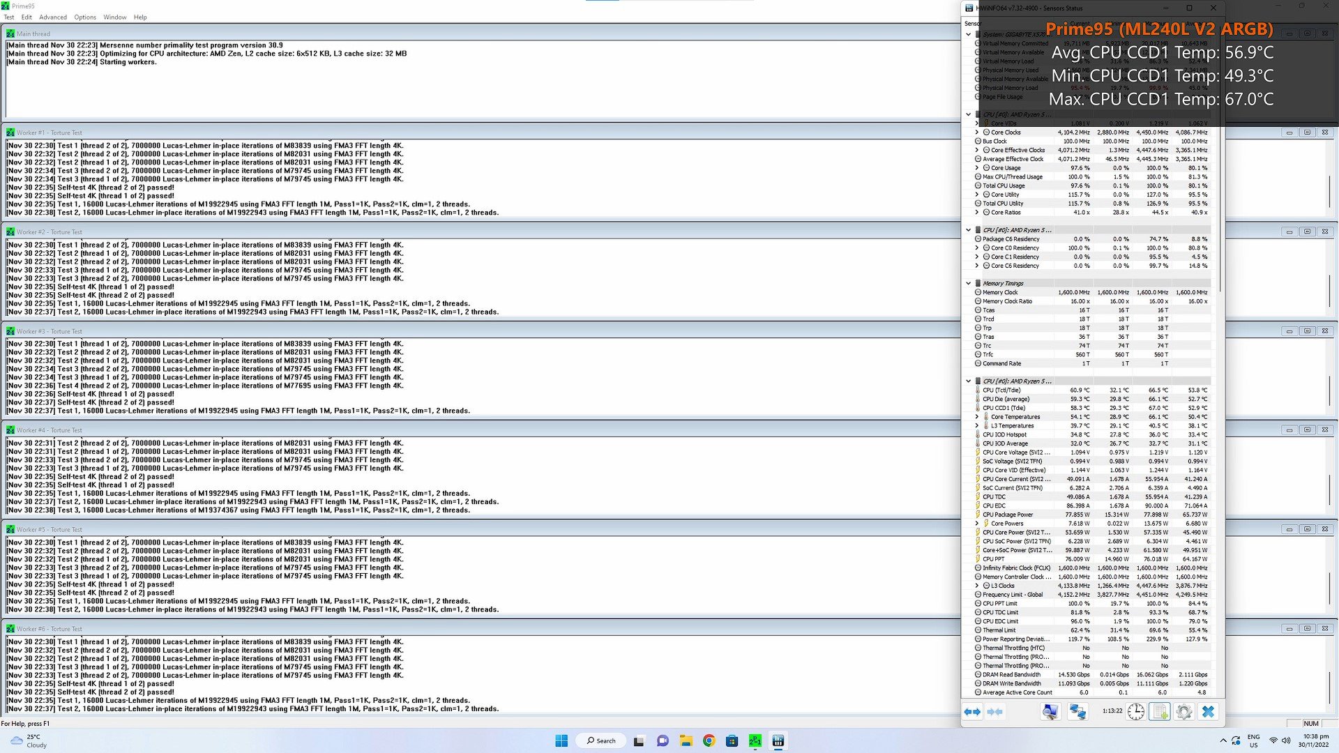 Cooler Master MasterLiquid ML240L V2 ARGB Prime95 Results