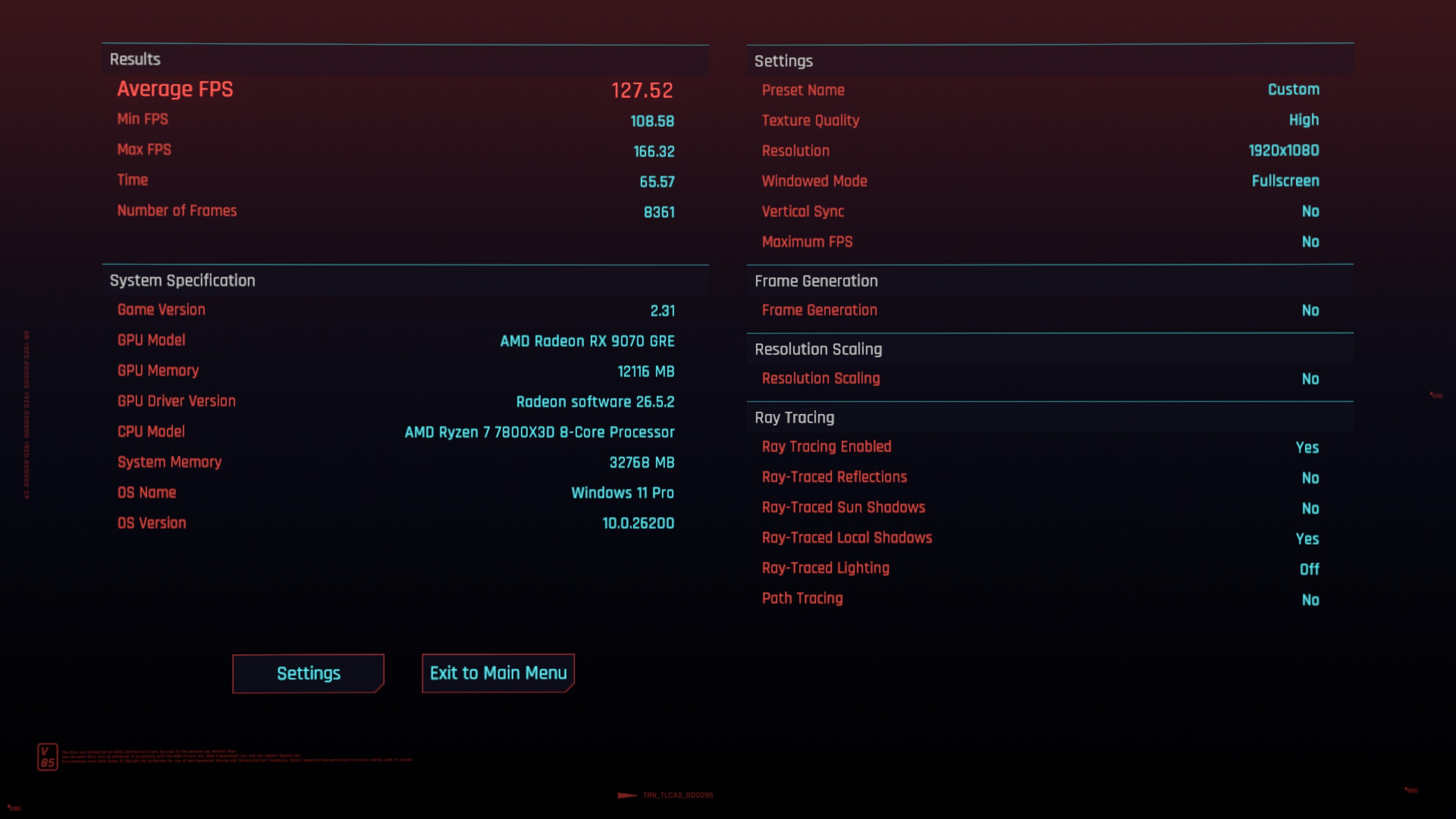 XFX Swift Radeon RX 9070 GRE Triple Fan 12GB GDDR6 C2077 1080p RT Low Preset